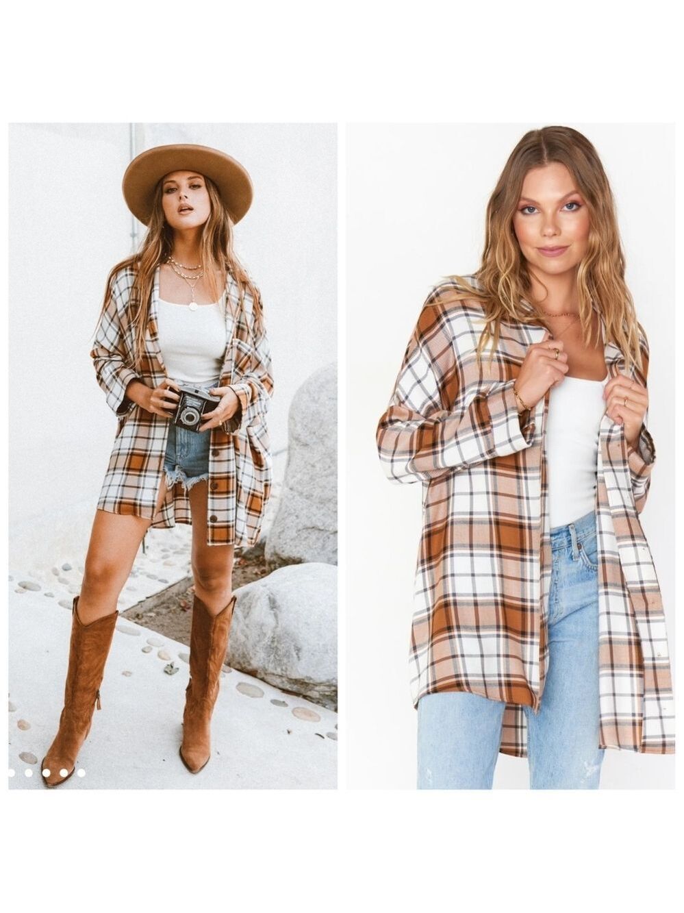 Show Me Your MuMu Lorolie Tunic In Tan Plaid Sz S